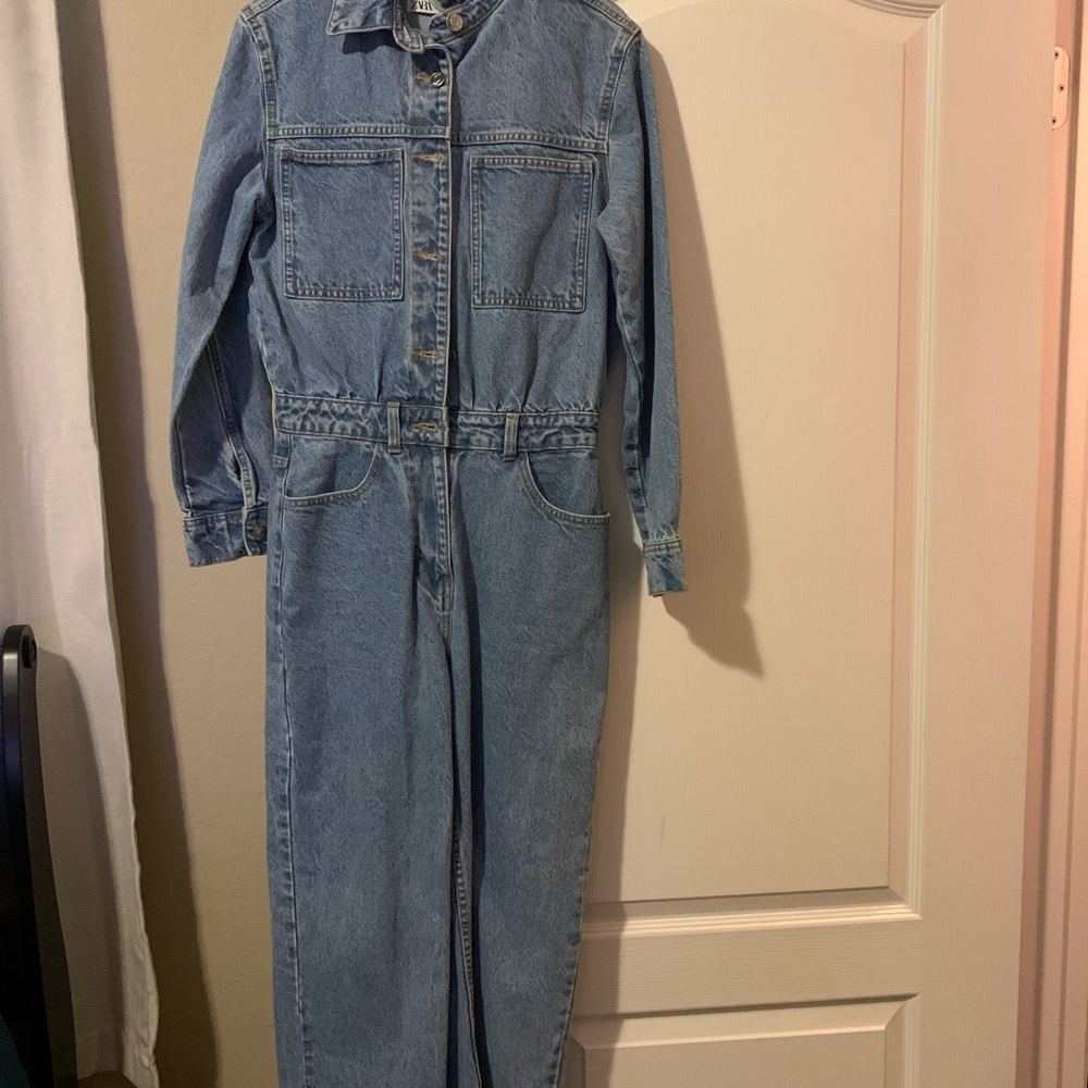 Zara Light Blue Denim Jumpsuit